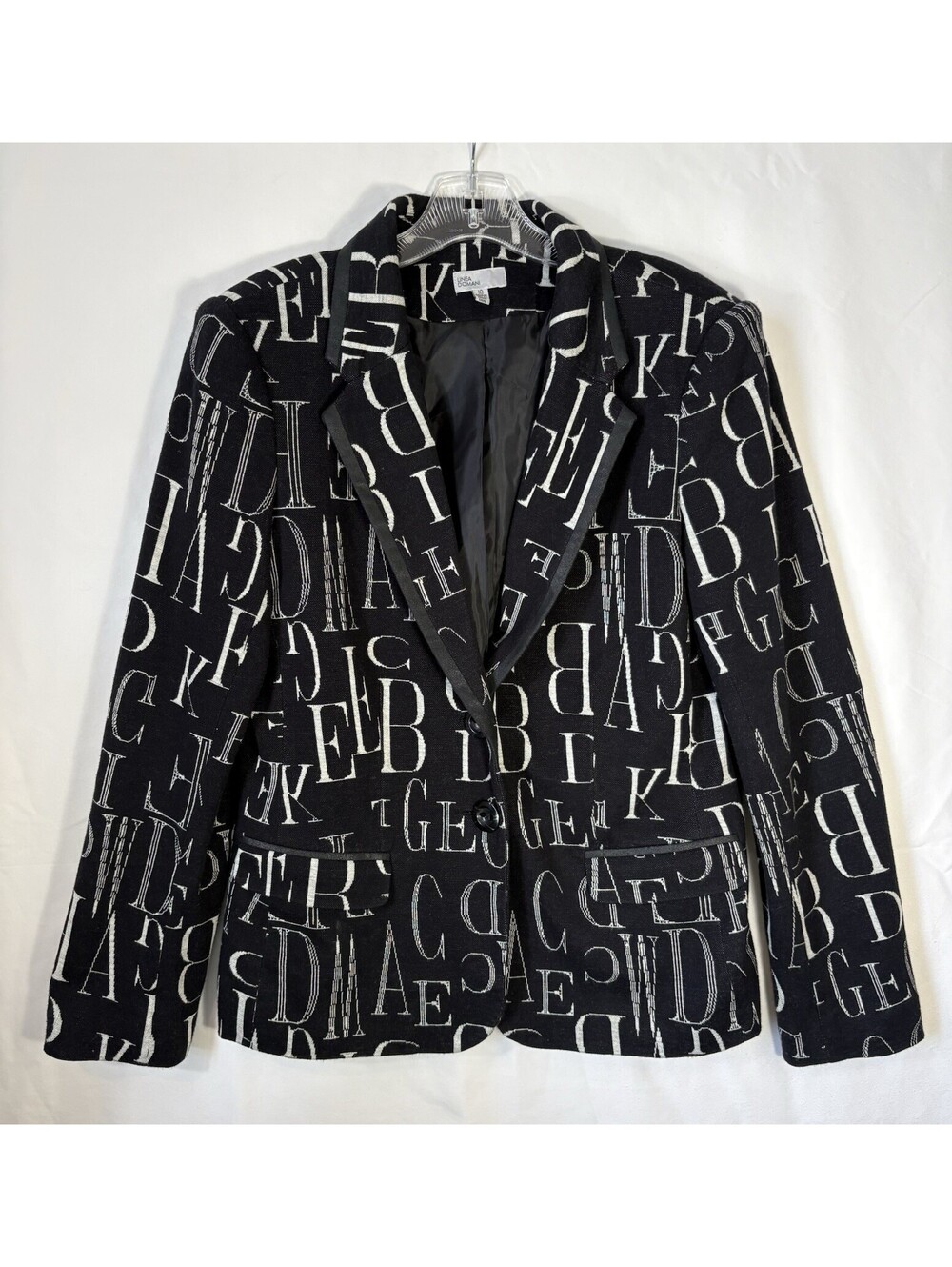 Linea Domani Letter Print Blazer Womens 10 Soft Cotton Feel Elbow Patch Jacket